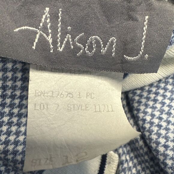 VTG Alison J. Midi Dress Womens Sz 12 Blue White Plaid 3/4 Sleeve Cottagecore - Picture 11 of 16